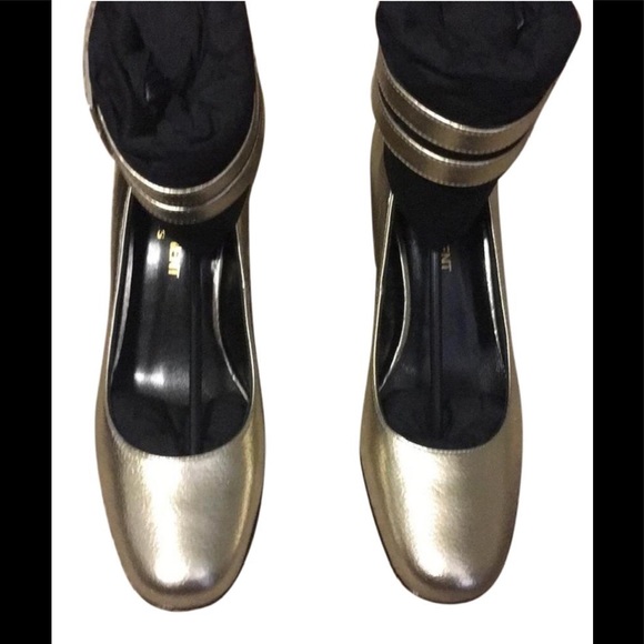 New Saint Laurent Babies Gold Dual Ankle Sandals - Picture 7 of 8